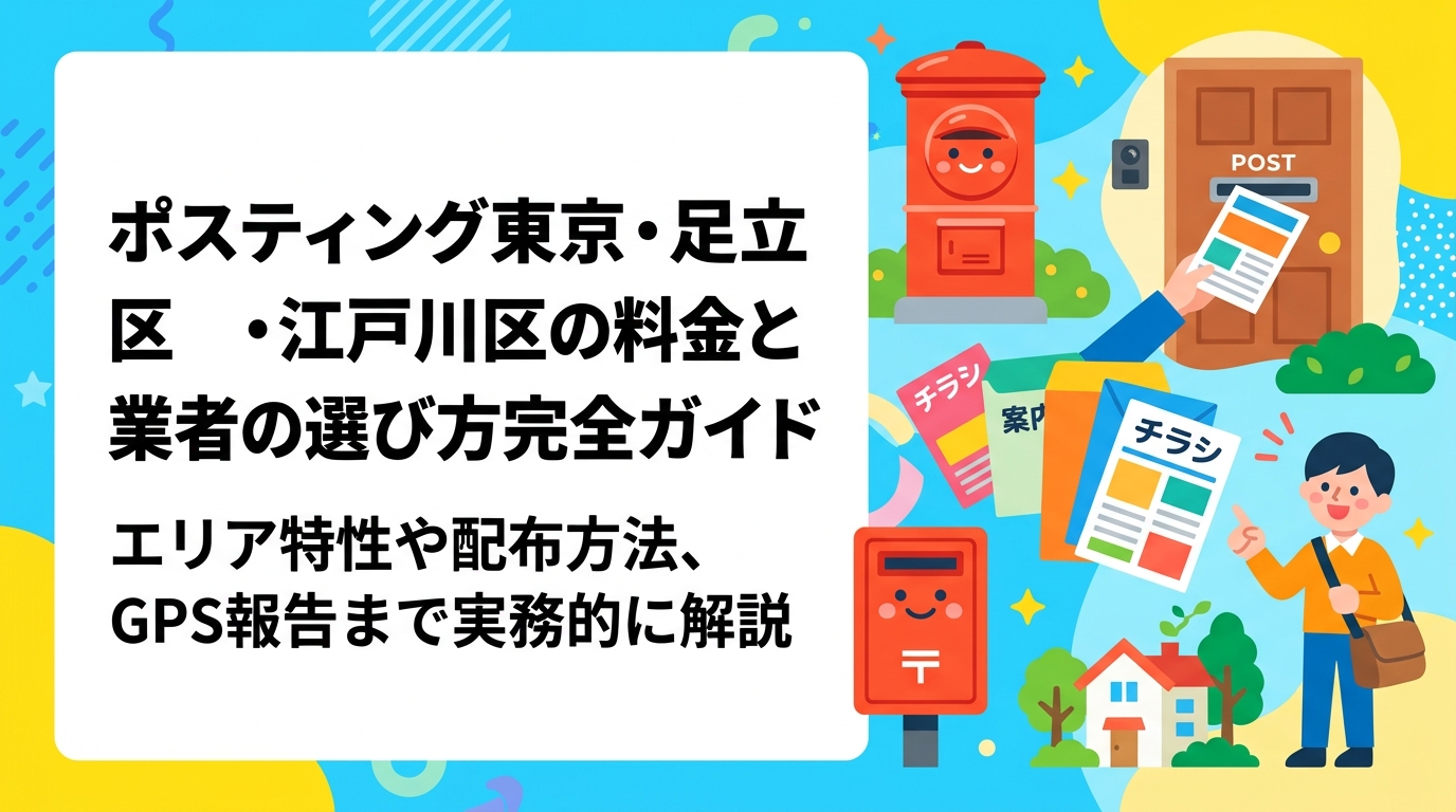東京の足立区・江戸川区でポスティングを検討中の方へ。エリア特性や配布方法別の料金目安、業者選びのポイント、GPS報告の安心感まで実務的に解説します。