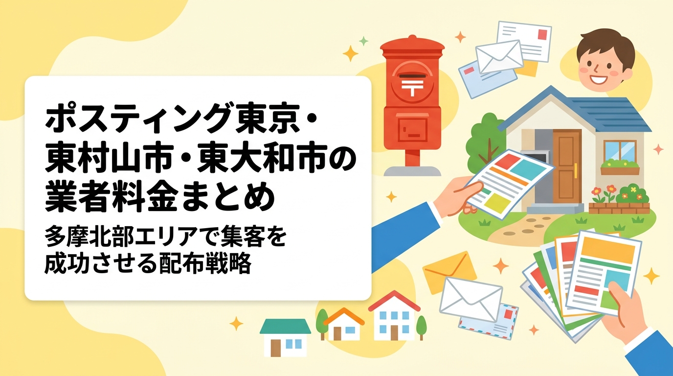 東村山市・東大和市のポスティング業者の料金目安や配布エリア設定の考え方を解説。ファミリー層が多い多摩北部の住宅地特性を踏まえ、小ロット対応から大量配布まで対応する方法を詳しく紹介します。