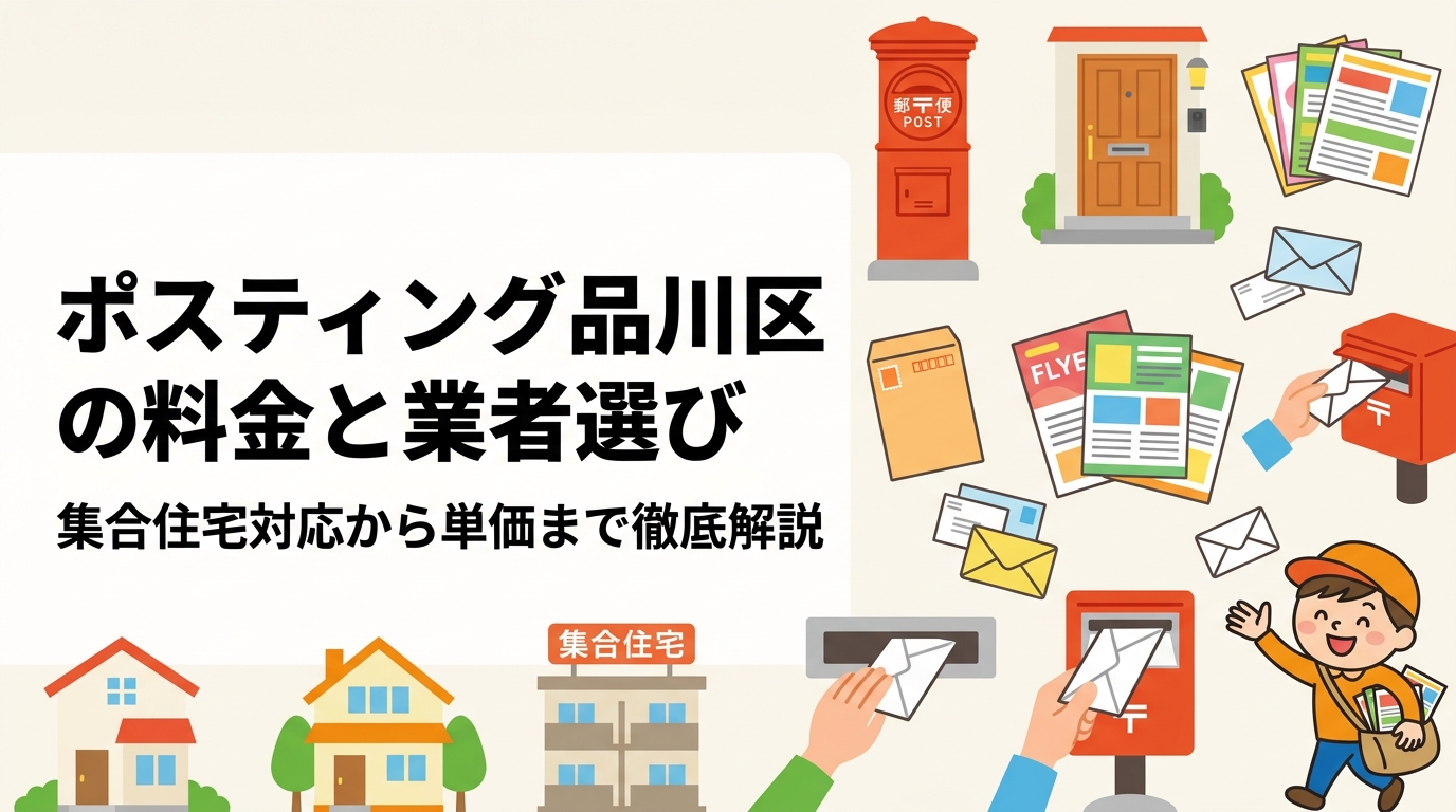 品川区でポスティングを依頼する際の料金目安（1枚単価）・業者の選び方・オートロック対応・配布密度など実務的なポイントをわかりやすく解説。追加費用なしの明朗会計で全国対応のポスティングくんへご相談ください。