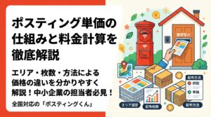 ポスティングの1枚あたり単価がどう決まるか、エリア・枚数・配布方法・印刷有無の観点から分かりやすく解説。料金計算の仕組みを理解してから安心して発注したい中小企業担当者必見です。