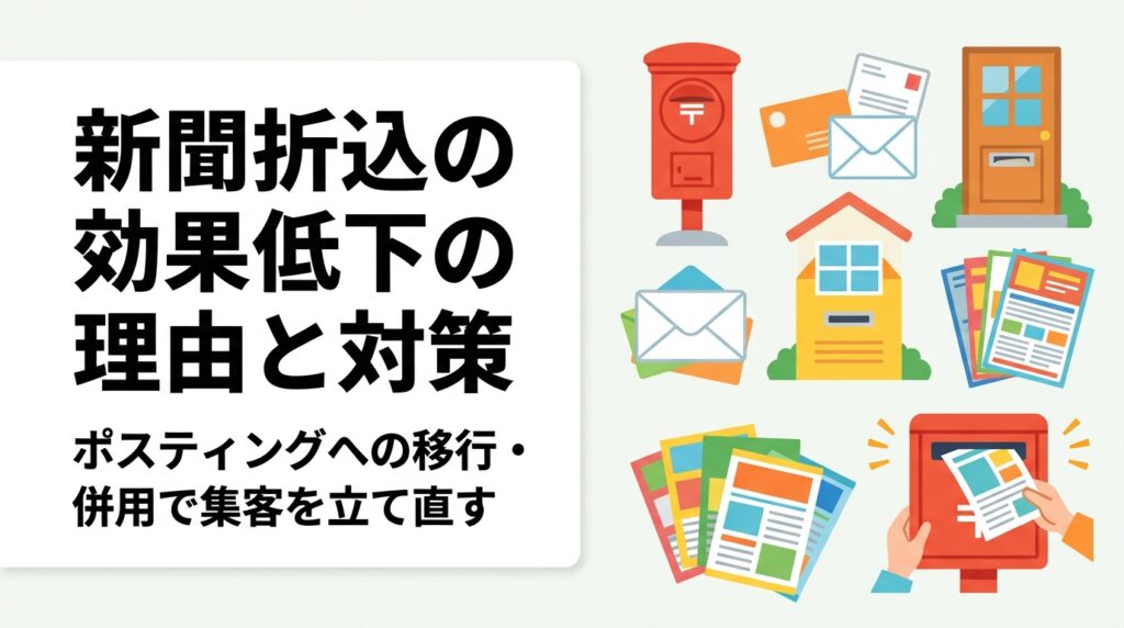 新聞折込の効果が落ちてきた原因を購読率データとともに解説。ポスティングへの移行・併用による具体的な対策と費用目安、配布方法の選び方まで販促担当者向けに詳しく紹介します。
