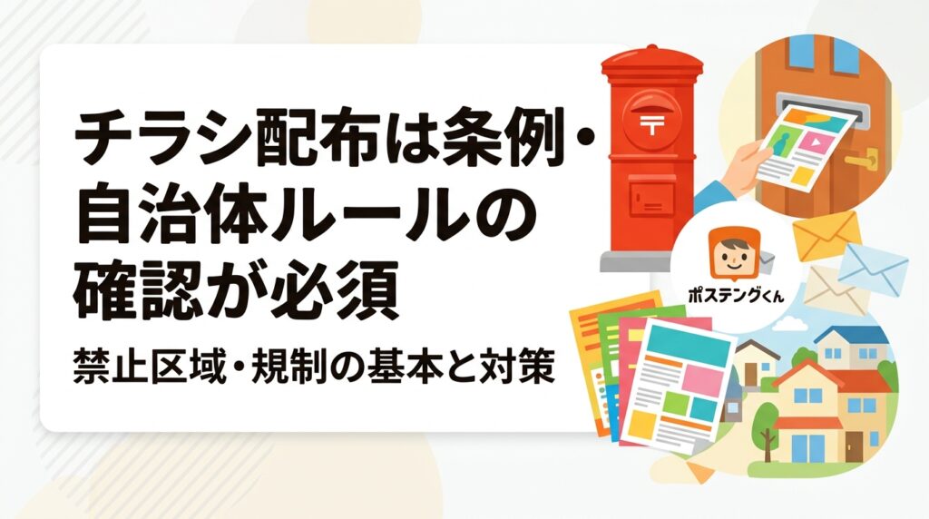 チラシ配布を検討する事業者向けに、迷惑防止条例や自治体ごとの配布規制の基本を実務目線で解説。禁止エリア・時間帯の確認方法から、代行業者を使ってトラブルを防ぐポイントまで詳しく紹介します。