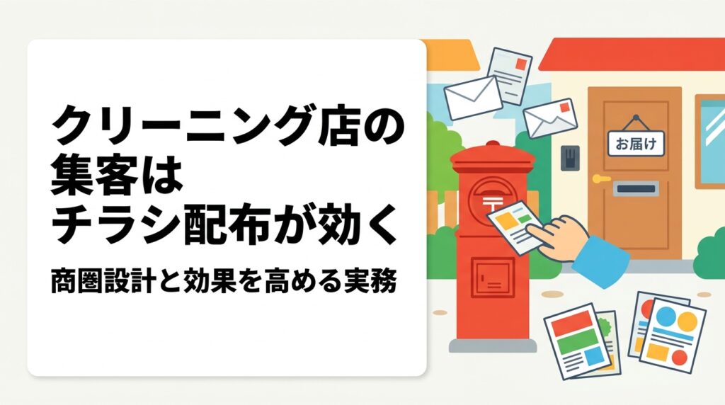 クリーニング店・コインランドリーの集客にチラシ配布が有効な理由を解説。徒歩圏の狭い商圏設計、衣替えや布団・コート需要の季節性、割引券の作り方、料金目安と反響率の考え方まで実務的にまとめました。