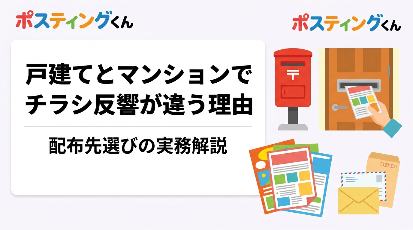 戸建てと集合住宅でポスティングの反響率が変わるのはなぜか。世帯構成・ポスト形状・開封率の違いから配布方法の選び方まで、実務視点で徹底解説します。