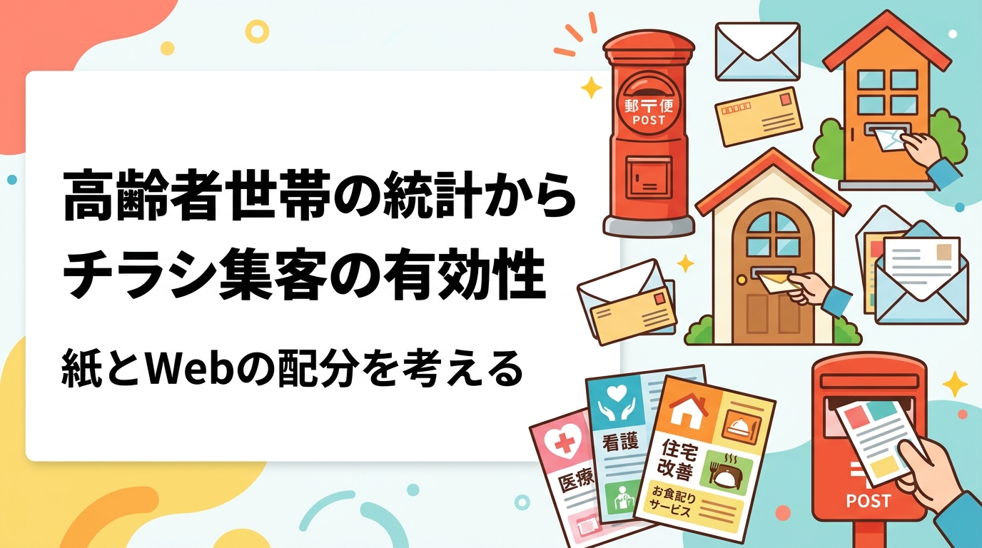 総務省などの公的統計で確認できる高齢者世帯の割合やインターネット利用状況をもとに、紙のチラシが届きやすい層を冷静に分析。医療・介護・住宅設備・配食など相性の良い業種と、Web広告との併用を前提にした予算配分の考え方を解説します。