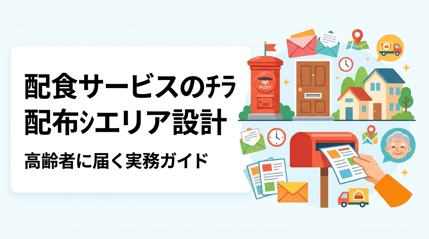 高齢者向け配食サービスのチラシ配布で成果を出すには、配達可能圏内の見極めとエリア指定が鍵。戸建てと集合住宅の使い分け、家族向け訴求、文字サイズや紙質の配慮、小ロットのテスト配布とGPS報告の活用まで実務目線で解説します。