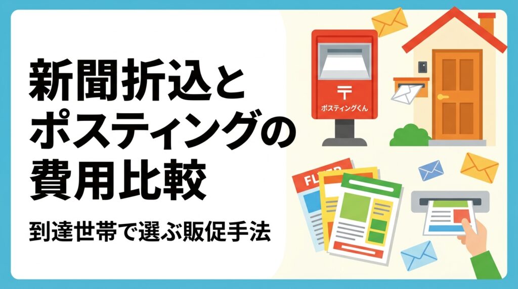 新聞発行部数の減少を踏まえ、新聞折込とポスティングの費用と到達世帯の考え方の違いを中立に整理。単価目安、CPM換算、エリア別の使い分け、切り替え時の注意点まで販促担当者向けに解説します。
