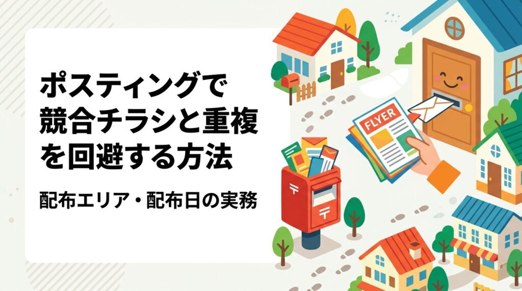 同日に同業チラシが入って埋もれる…を防ぐには？併配時の同業排他、配布日ずらし、曜日変更、単独配布などポスティングの重複回避策を実務目線で解説。GPS報告で配布日を確認する方法も紹介します。