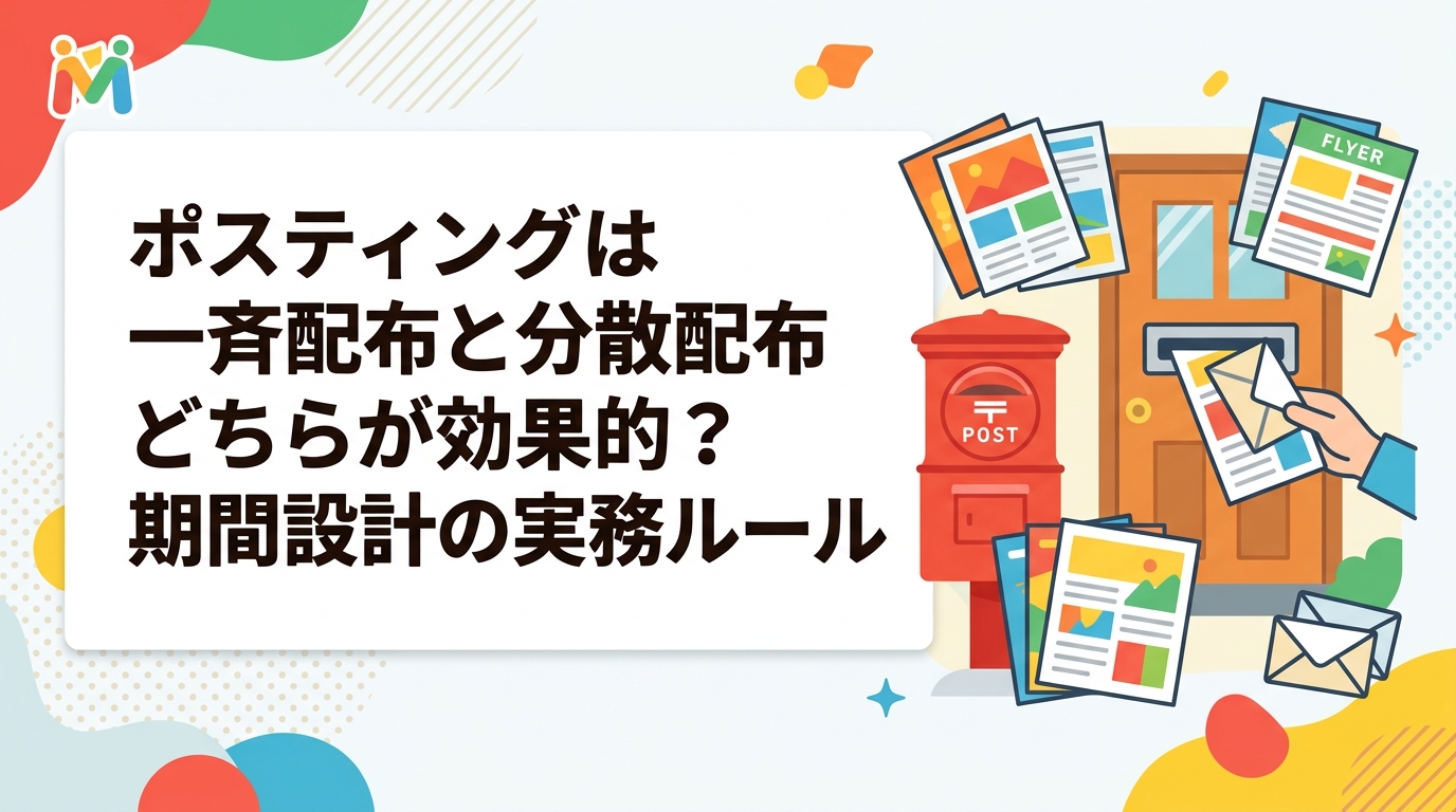 同じ1万枚を一週間で一斉に配るか、数回に分けるか。ポスティングの配布期間と分散の設計思想を業種別に整理し、反響の立ち上がり方や電話対応の負荷、在庫・席数の受け皿まで踏み込んで解説します。
