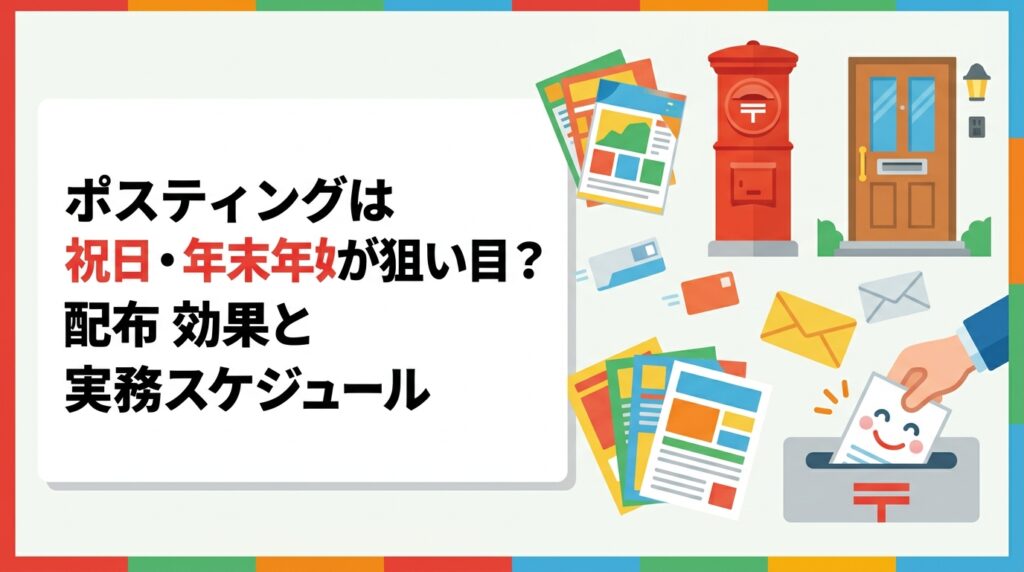 祝日や年末年始、お盆のポスティングは効果があるのか。在宅率や生活動線の変化、チラシが埋もれやすい時期の考え方、配布日指定の可否、入稿・印刷の逆算スケジュールまで実務目線で解説します。