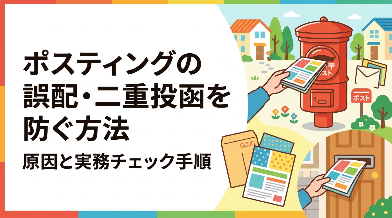 ポスティングで起きる誤配・二重投函・未配布はなぜ起きるのか。配布地図の粒度や区画の重なりなど原因を整理し、依頼側ができる防止策とGPSログ・配布報告書の突合手順を実務目線で解説します。
