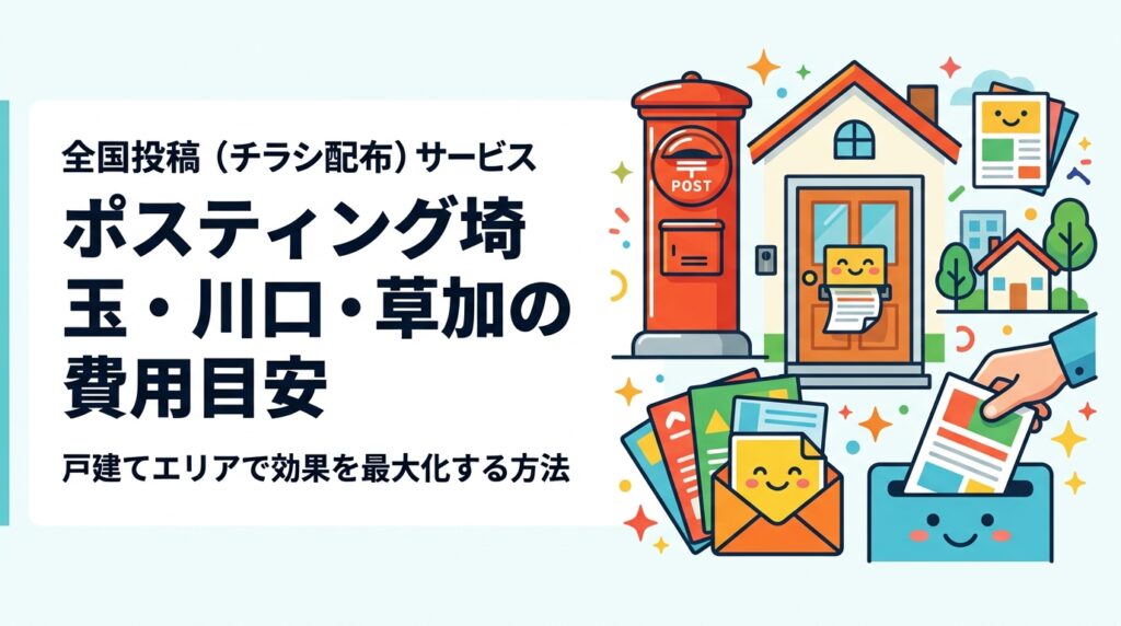 埼玉県東部（川口・草加・越谷）でポスティングを検討中の方向けに、戸建て比率の高いエリアの費用目安や配布方法の選び方を実務的に解説。小ロット対応・GPS報告つきで安心。