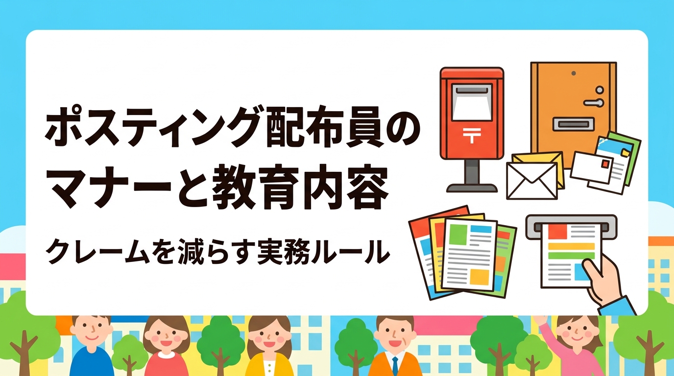 ポスティングのクレームは配布員のマナーと教育体制で大きく変わります。門扉内に入らない・お断り表示宅は投函しないなど具体ルール、研修とチェック体制、GPS配布報告による確認方法まで実務目線で解説します。