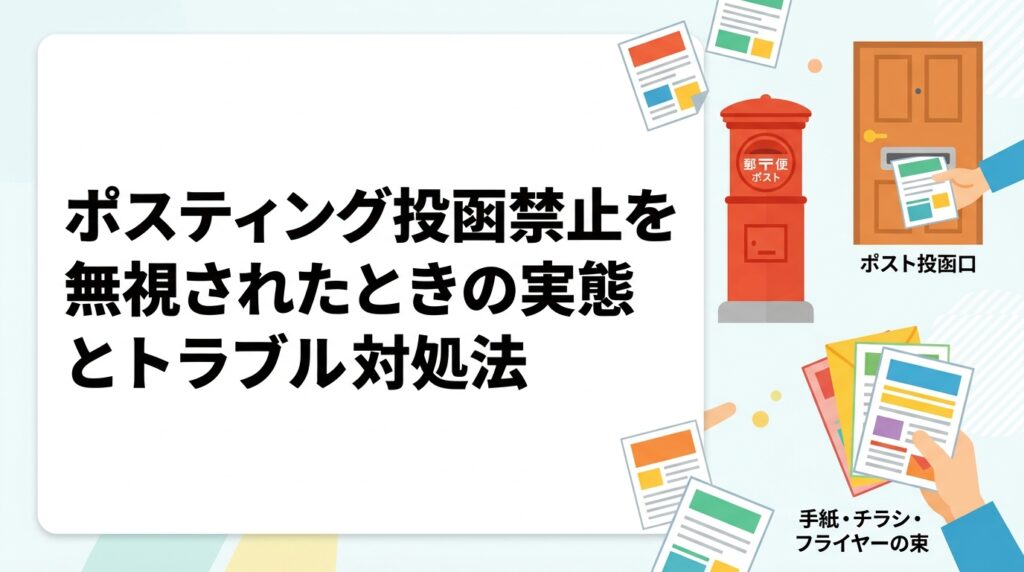 投函禁止シールを無視されたマンション住民・管理組合の対処法と、クレームを恐れる発注側が業者に求めるべき対応指示を実務的に解説。罰則の有無や証拠確保の方法も紹介します。