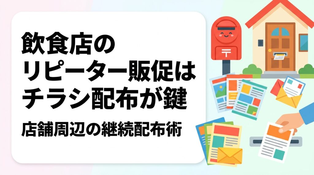 飲食店の再来店を増やすなら、店舗半径500m〜1kmへのチラシ継続配布が有効です。クーポン設計、月1回などの配布サイクル目安、小ロットで続けやすい料金の考え方まで、GPS報告付きポスティングの実務を解説します。