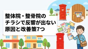 整体院・整骨院のチラシを配っても来院につながらない。原因は訴求・配布エリア・回数のどれかにあります。症状名の具体化や初回価格の見せ方、半径設定、広告表現の注意点まで実務目線で解説します。